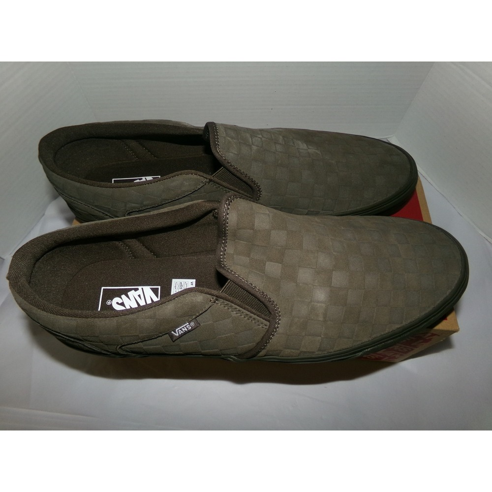 Vans Asher Mens 15.0 Embossed Suede Coal Brown Slip On Sneakers